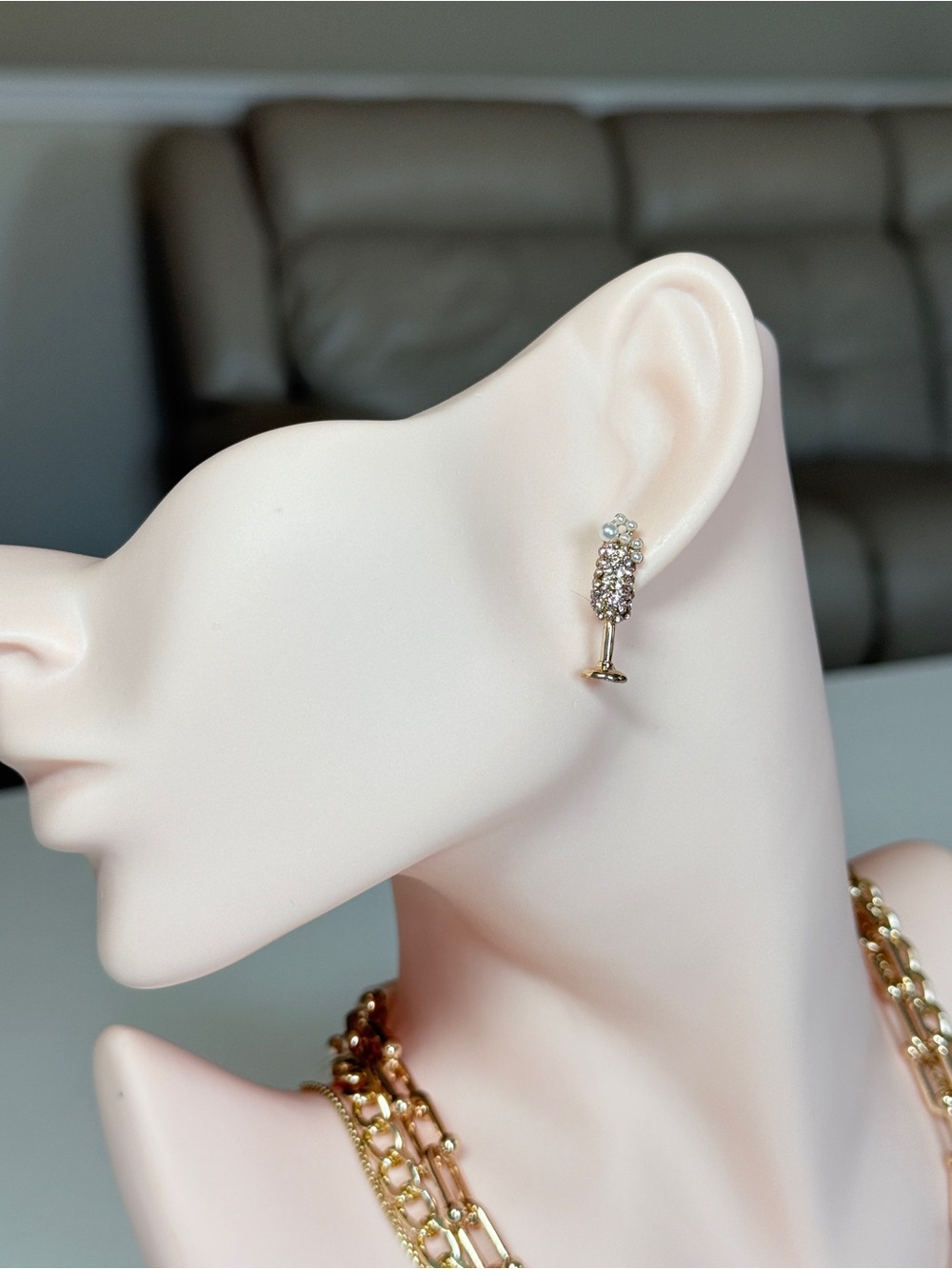 Gold Crystals and Pearls Stud Earrings - Women Jewelry